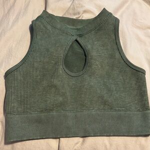 Sleeveless Ribbed Keyhole Crop Top - Sage Green